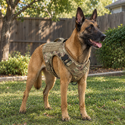 Tactical Control Dog Harness – Heavy-Duty Service Vest with Breathable Padded Handle and MOLLE Loop Panels