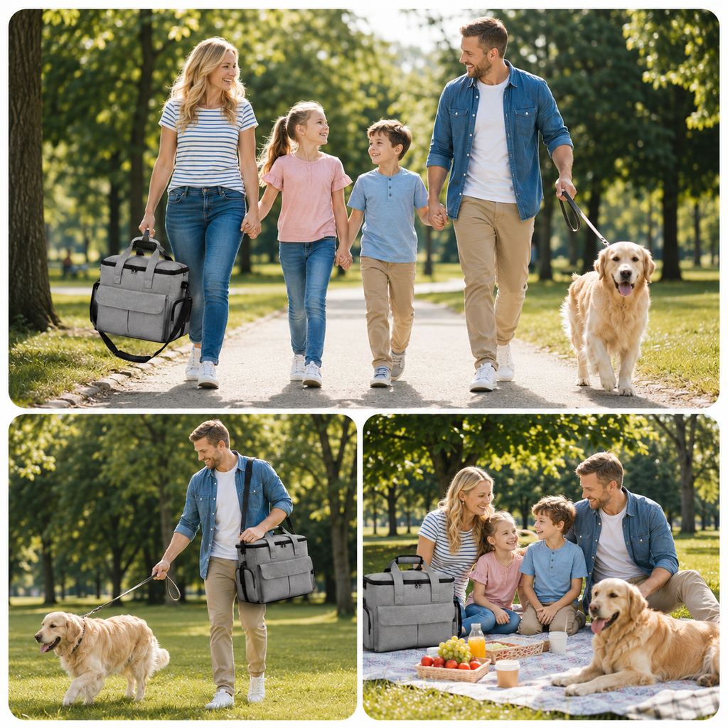 Pet Travel Organizer Bag – Multi-Pocket Weekend Road Trip Tote with Collapsible Bowls, Food Containers & Feeding Mat