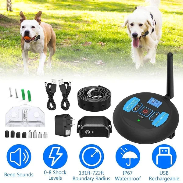 Wireless Boundary Pet Fence System – Rechargeable Waterproof Collar Receiver with Adjustable Static Correction for Outdoor Dog Training