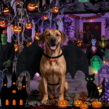 Skeleton Bat Dog Costume – Halloween Pet Wings with Pumpkin Bells for Spooky Party Dress-Up
