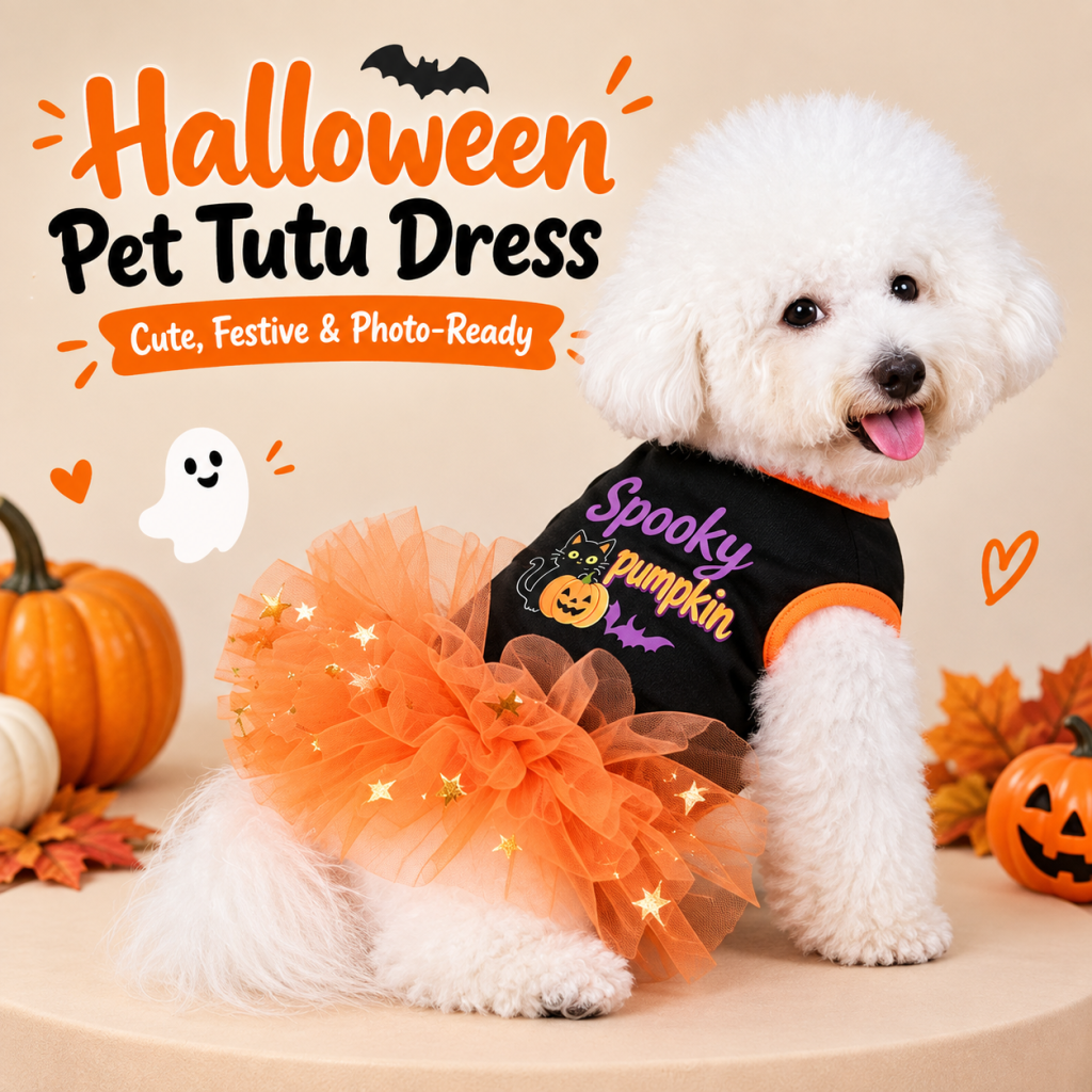 Halloween Tutu Dog Dress – Festive Pumpkin Star Print Costume Outfit for Holiday Parties