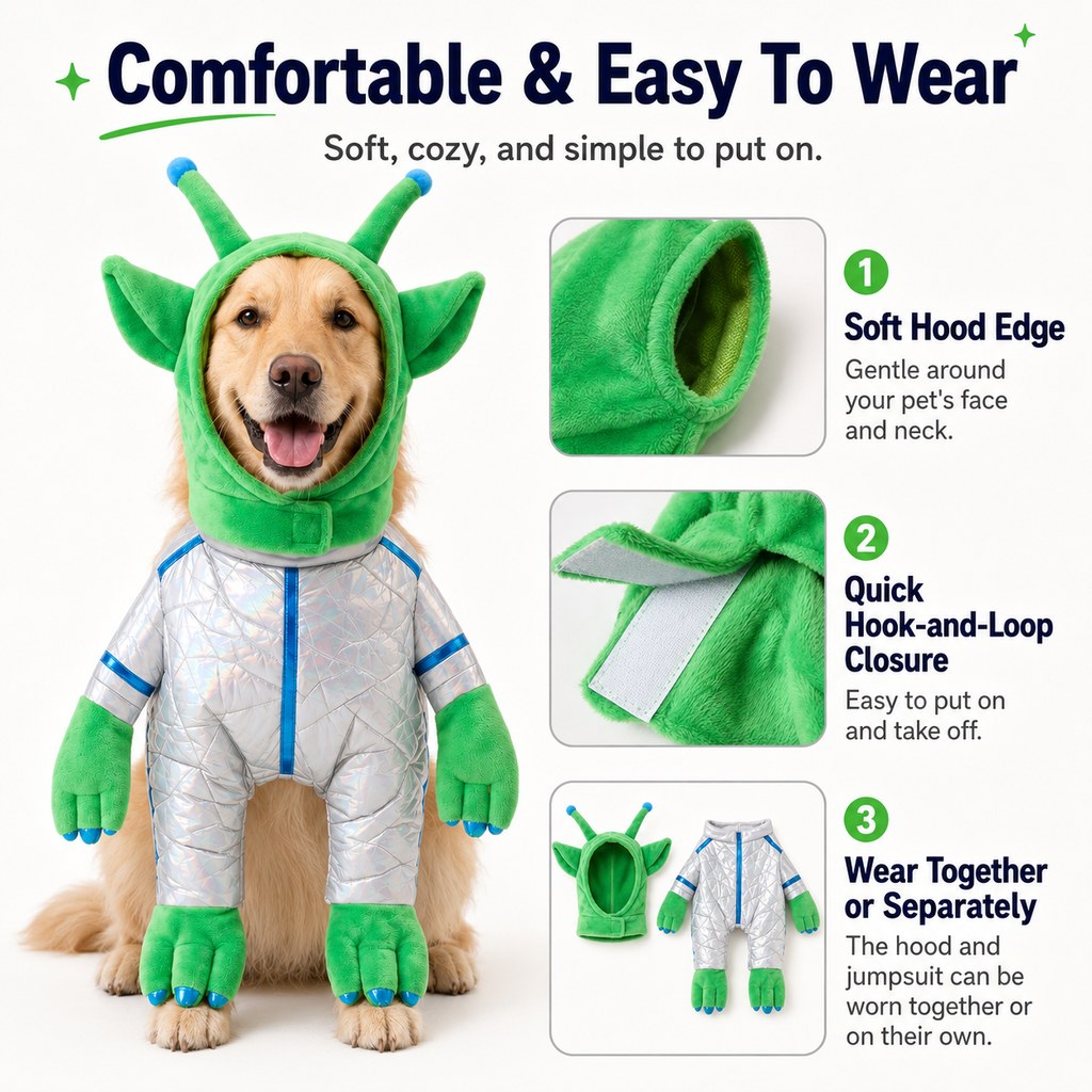 Funny Alien Pet Costume – Standing Space Outfit for Halloween Dog Parties and Photos