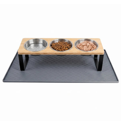 Elevated Tilted Cat Feeder – 3-Bowl Neck-Protection Food and Water Station with Spill-Proof Mat