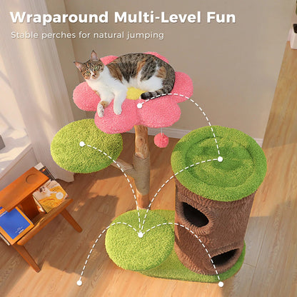 Flower Perch Cat Tree – Multi-Level Indoor Tower with Condo Cave and Scratching Post