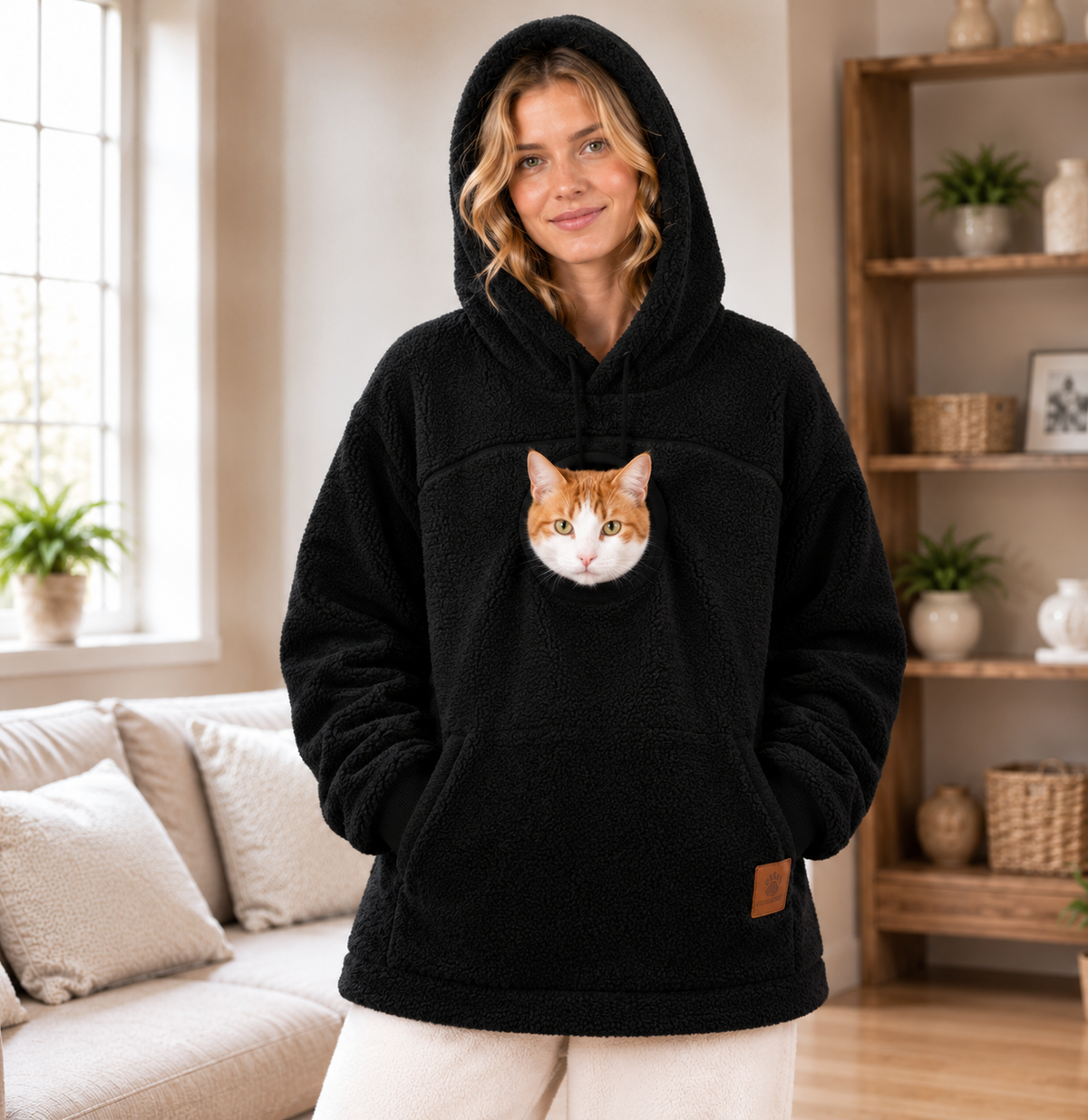 Hands-Free Plain Pet Carrier Hoodie Fleece – Kangaroo Pouch Sweatshirt with Zipper Pockets for Cats and Small Dogs
