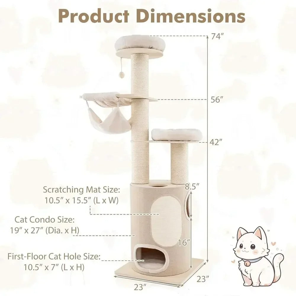 Multi-Level Tall Cat Tree – Indoor Activity Tower With Condo Hammock Scratching Posts And Dangling Play Ball