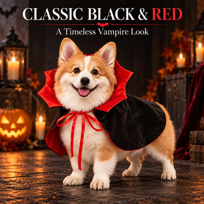 Vampire Collar Pet Cape – Halloween Dog and Cat Costume with Tie Closure