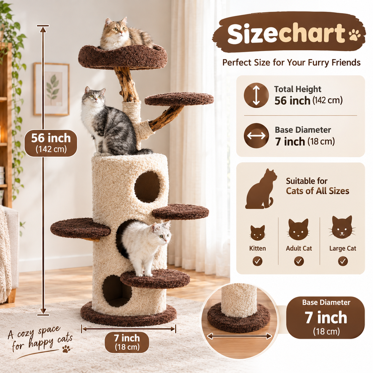 Multi-Level Condo Cat Tree – Climbing Tower with Scratching Ramp Hammock and Lounging Perch