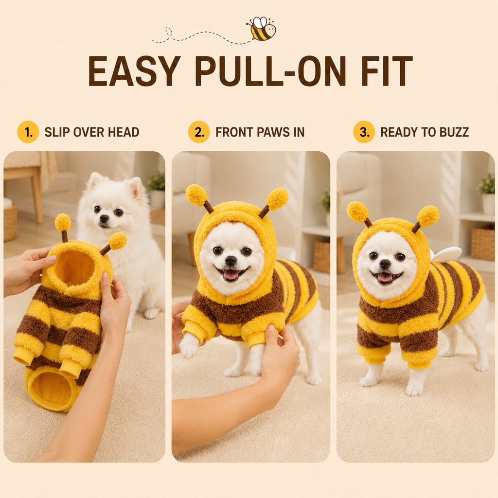 Cute Striped Dog Hoodie – Warm Bumblebee Pet Costume Pullover with Wings and Antennae