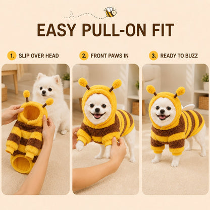 Cute Striped Dog Hoodie – Warm Bumblebee Pet Costume Pullover with Wings and Antennae