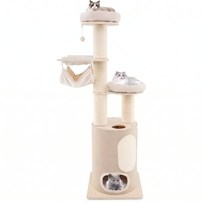 Multi-Level Tall Cat Tree – Indoor Activity Tower With Condo Hammock Scratching Posts And Dangling Play Ball