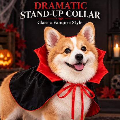 Vampire Collar Pet Cape – Halloween Dog and Cat Costume with Tie Closure