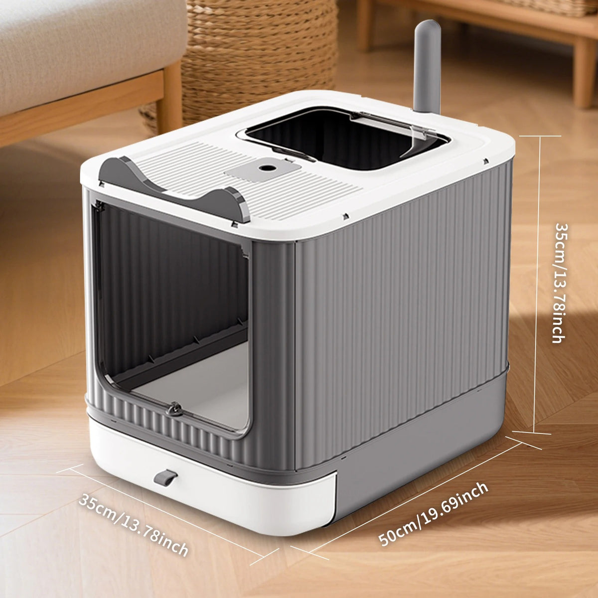 Enclosed Pull-Out Cat Litter Box – Top-Exit Door with Scoop and Anti-Tracking Lid for Indoor Kittens