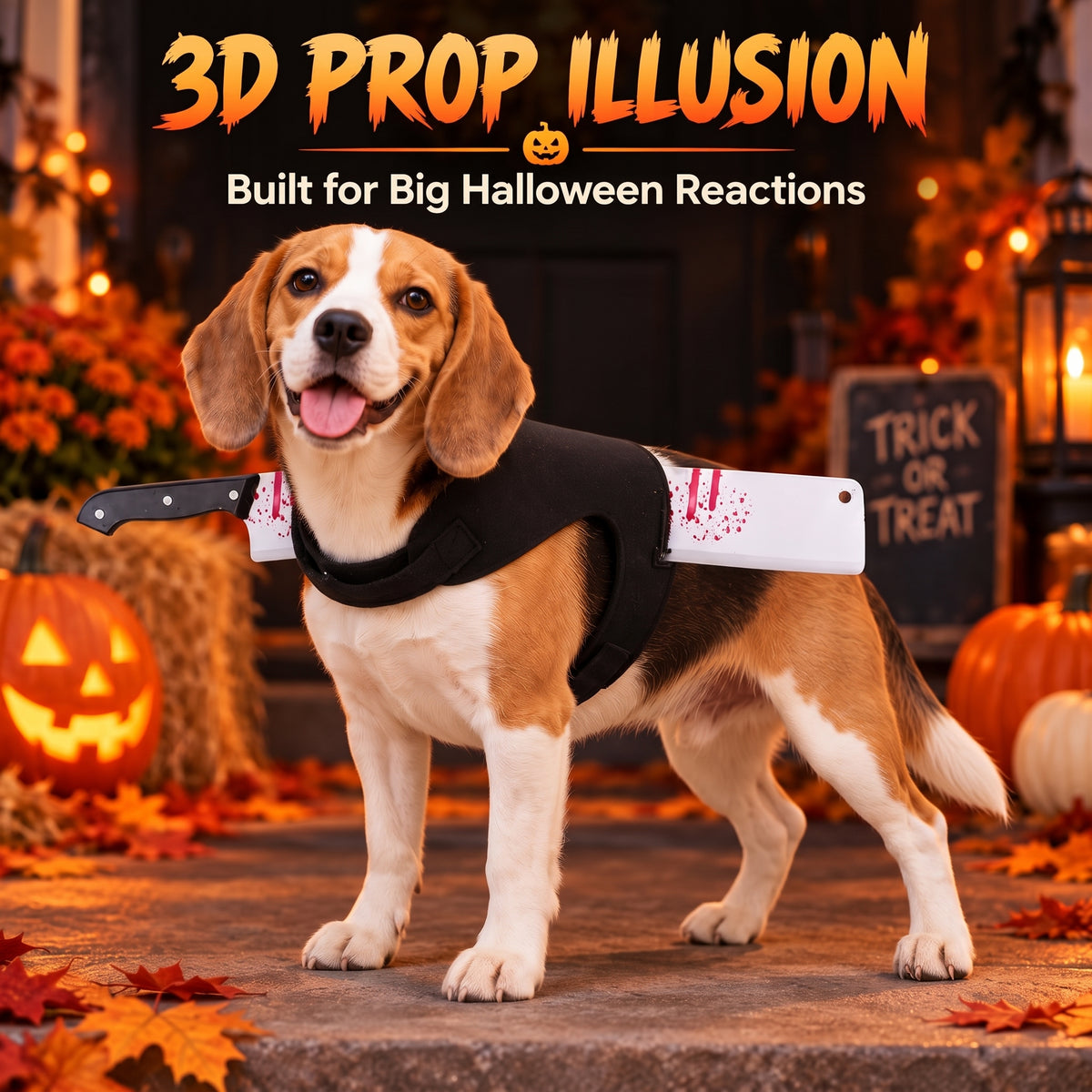 Spooky Prop Dog Costume Harness – Funny Horror Illusion Outfit for Halloween Party Trick-or-Treat Dress-Up