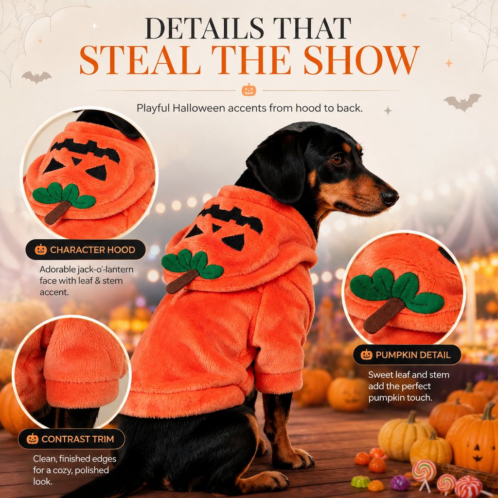 Festive Halloween Dog Costume Hoodie – Cozy Hooded Pet Apparel for Fall Holiday Photos and Dress-Up