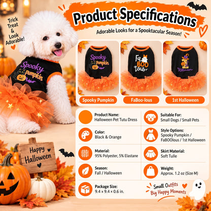 Halloween Tutu Dog Dress – Festive Pumpkin Star Print Costume Outfit for Holiday Parties