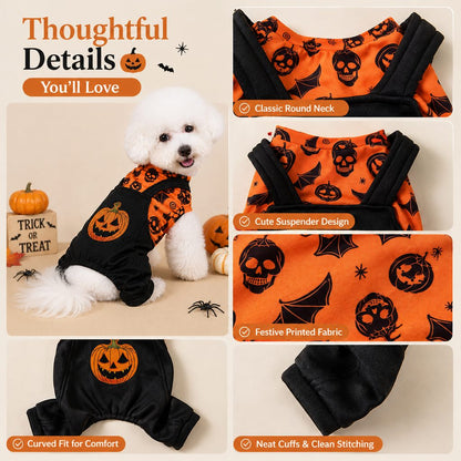 Festive Pumpkin Dog Jumpsuit – Spooky Halloween Costume Apparel for Puppy Parties and Holiday Trick-or-Treating Photos
