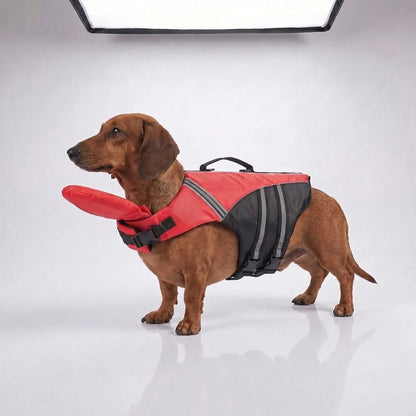 Buoyant Chin-Rest Dog Life Jacket – High-Visibility Swim Vest with Rescue Grab Handle and Reflective Safety Accents
