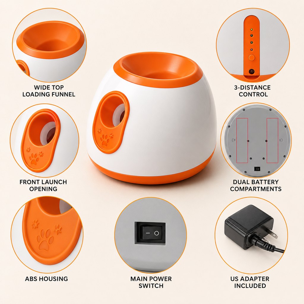 Interactive Automatic Dog Ball Launcher – Electric Fetch Machine with Multi-Distance Launch Settings for Indoor and Outdoor Play