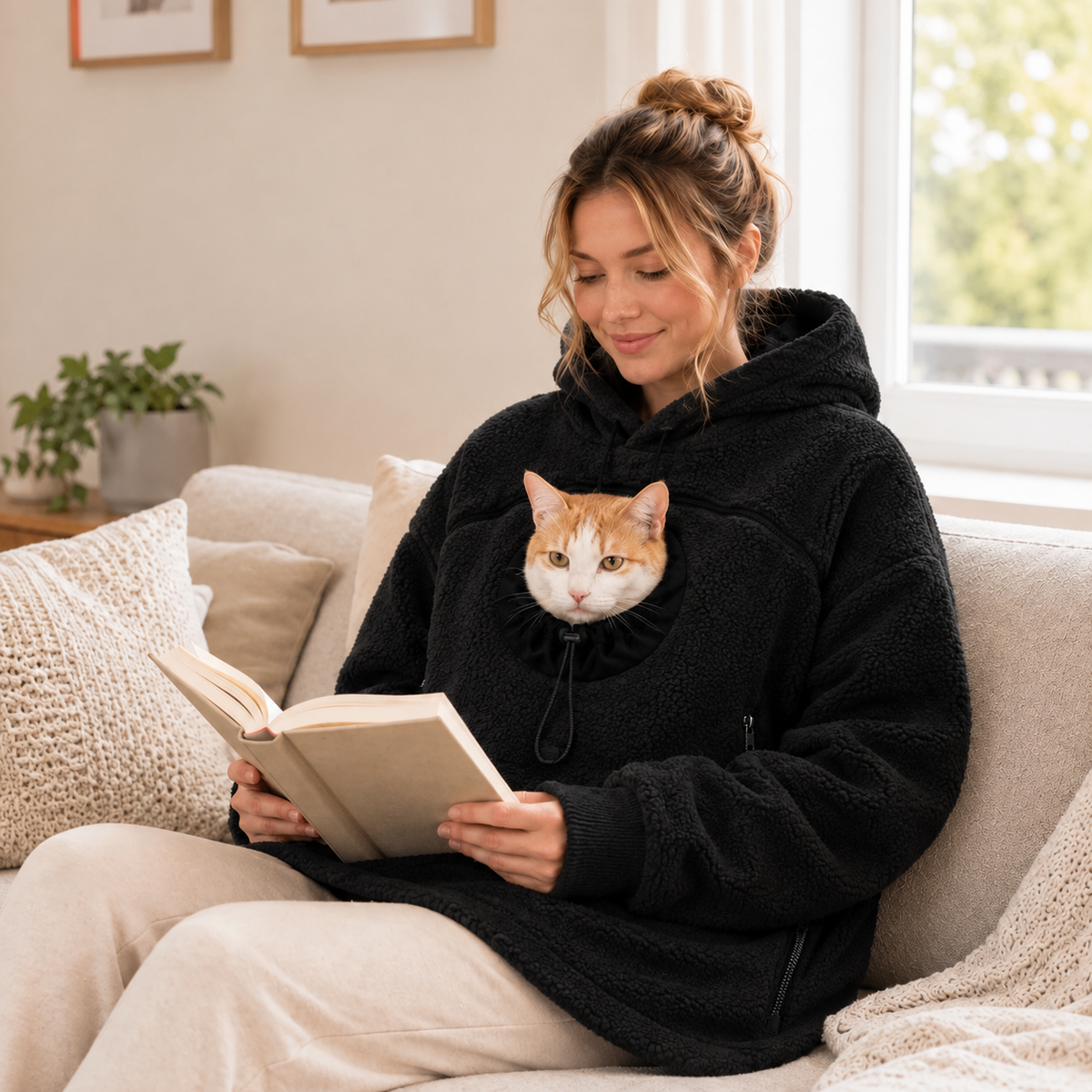 Hands-Free Plain Pet Carrier Hoodie Fleece – Kangaroo Pouch Sweatshirt with Zipper Pockets for Cats and Small Dogs