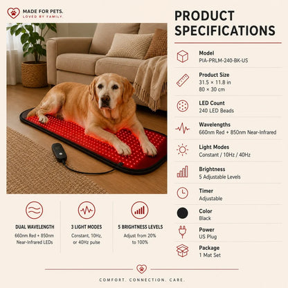 Red Light Therapy Pet Mat – Near-Infrared Dual-Wavelength LED Wellness Pad with Adjustable Controller for Dogs