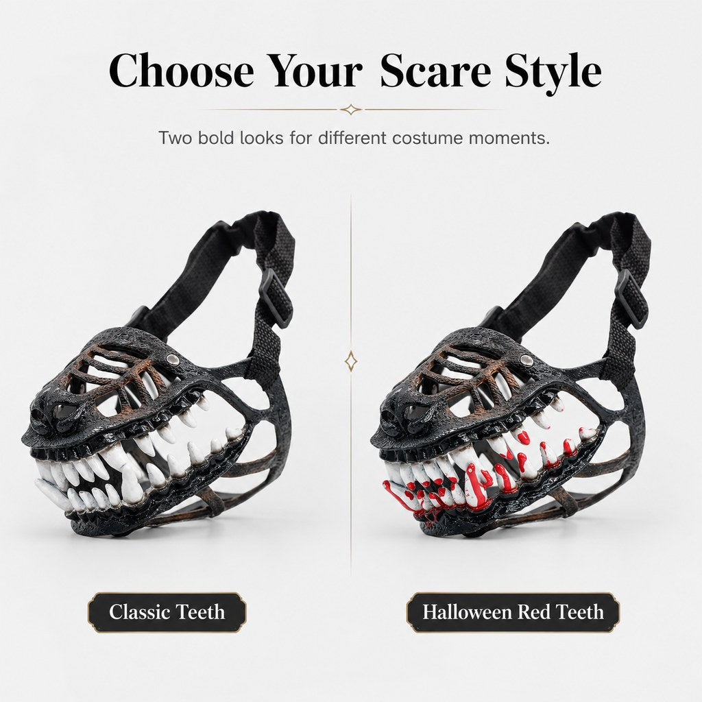 Scary Teeth Dog Muzzle – Realistic Horror Cosplay Halloween Mask with Breathable Anti-Bite Basket Design