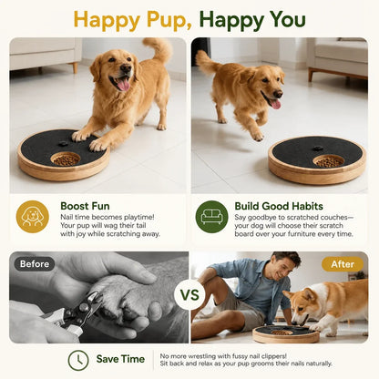 Interactive Treat Dog Scratchpad – Rotating Round Nail File Board with Reward Dispenser for Stress-Free Grooming