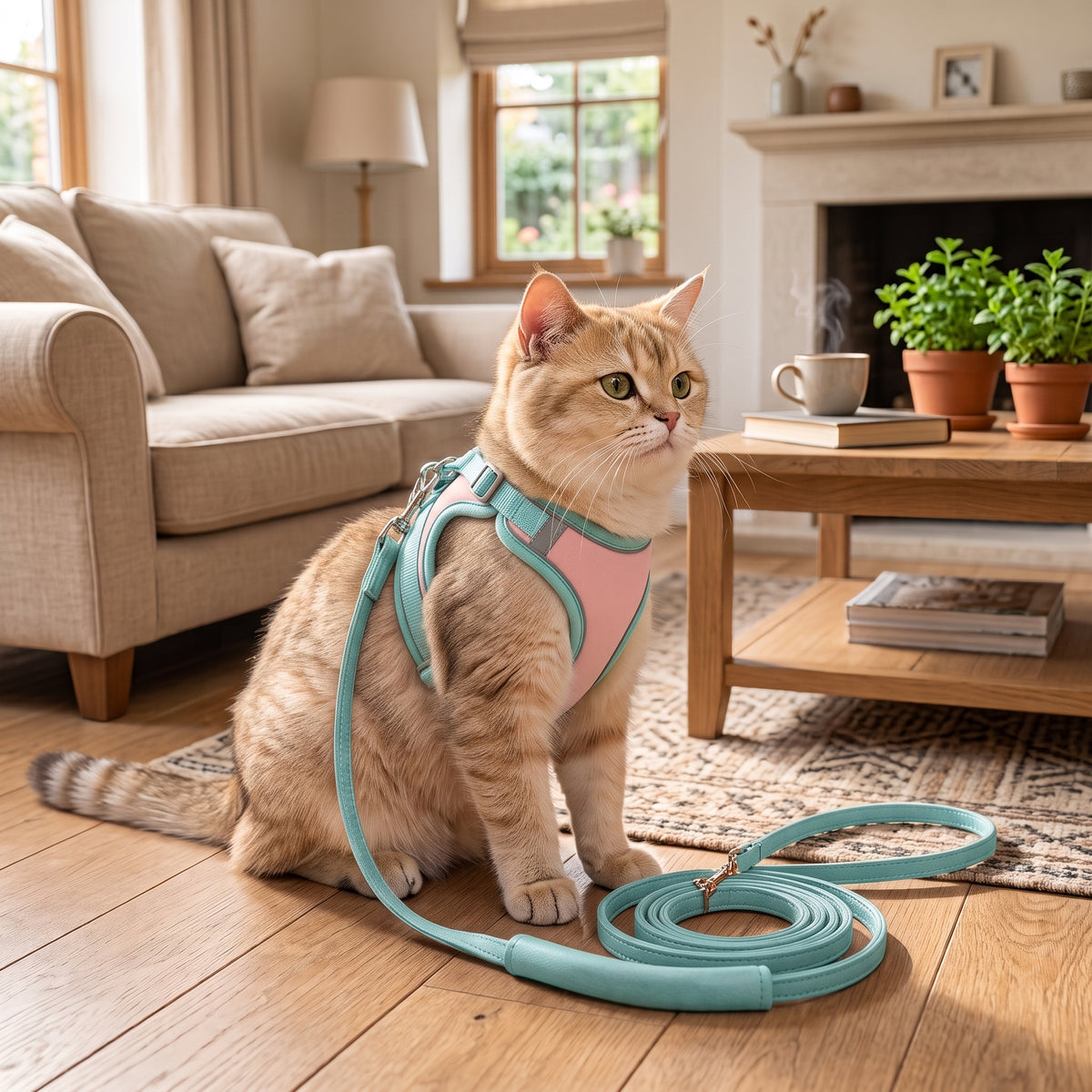 Escape-Proof Reflective Cat Harness – Adjustable Step-In Walking Vest with Matching Leash for Outdoor Safety