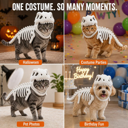 Dinosaur Skeleton Pet Costume – Halloween 3D Skull Hood Cat Cosplay Outfit