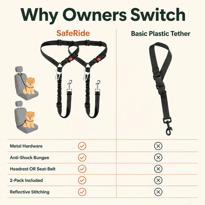 Shock-Absorbing Dog Car Seatbelt – Bungee Vehicle Safety Tether with Reflective Headrest Restraint Strap and Swivel Hook