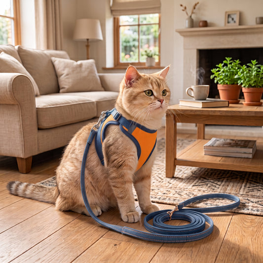 Escape-Proof Reflective Cat Harness – Adjustable Step-In Walking Vest with Matching Leash for Outdoor Safety