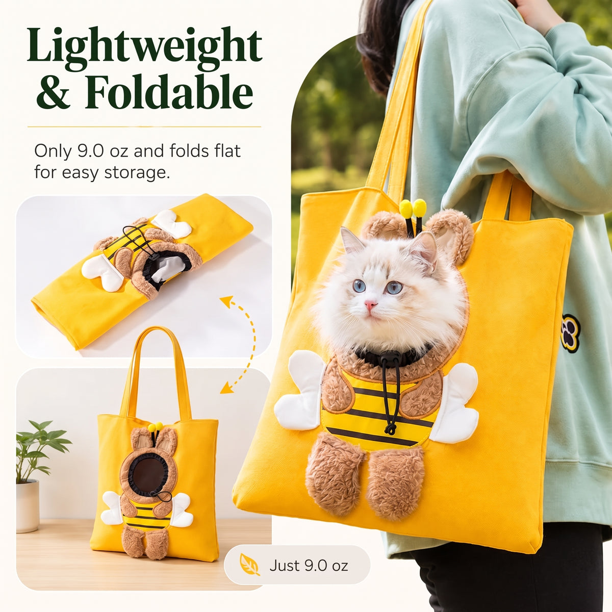 Peekaboo Pet Carrier Tote – Hands-Free Cat Shoulder Bag with Head-Out Hole for Small Dogs and Travel