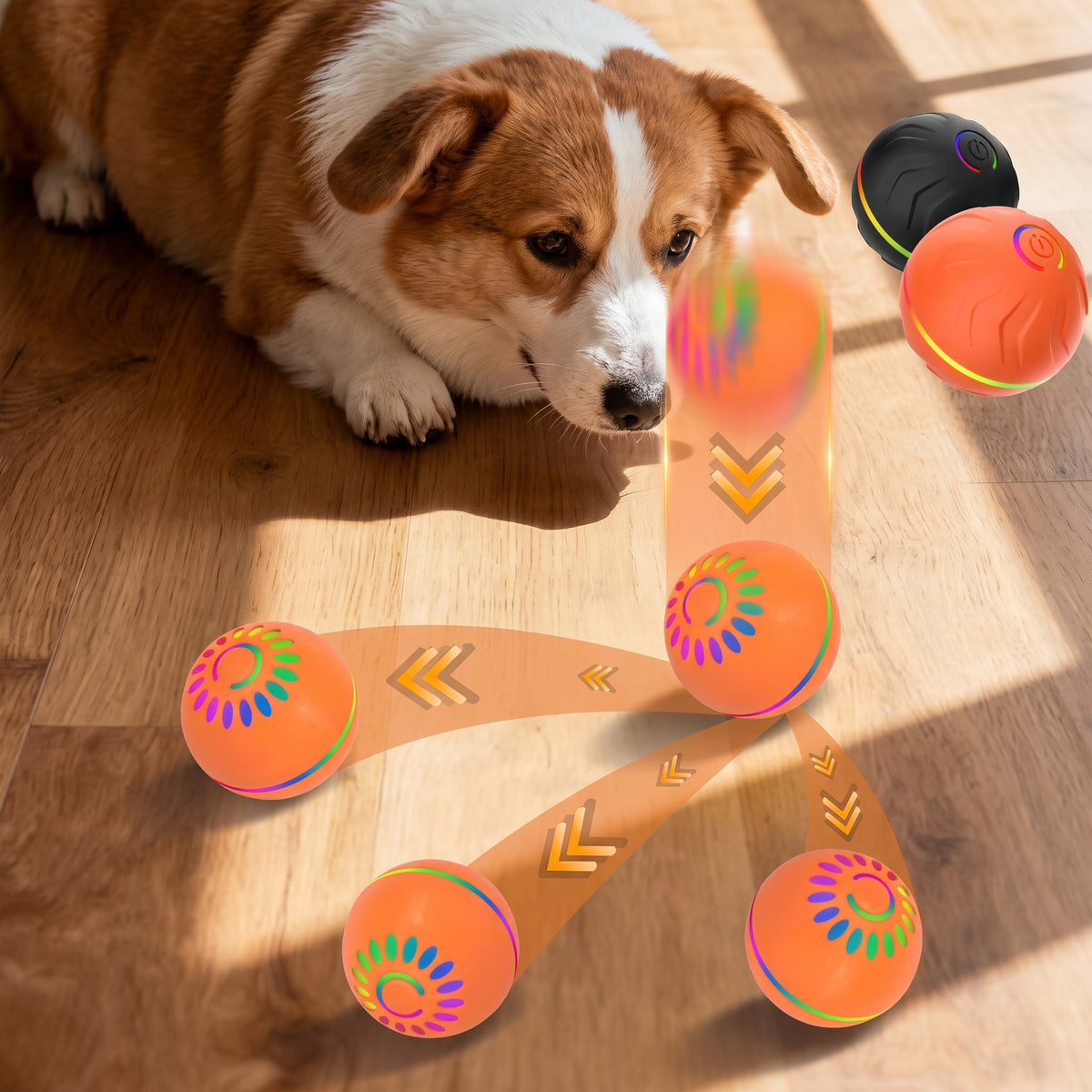 Interactive Bouncing Dog Ball – USB-Rechargeable Automatic Rolling Toy with Obstacle-Avoidance LED Lights