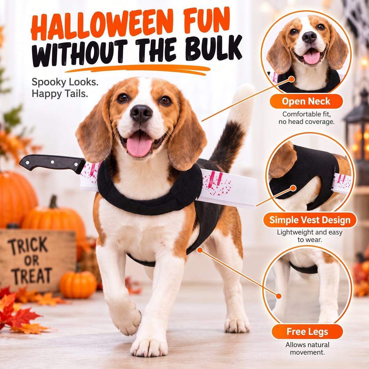 Spooky Prop Dog Costume Harness – Funny Horror Illusion Outfit for Halloween Party Trick-or-Treat Dress-Up
