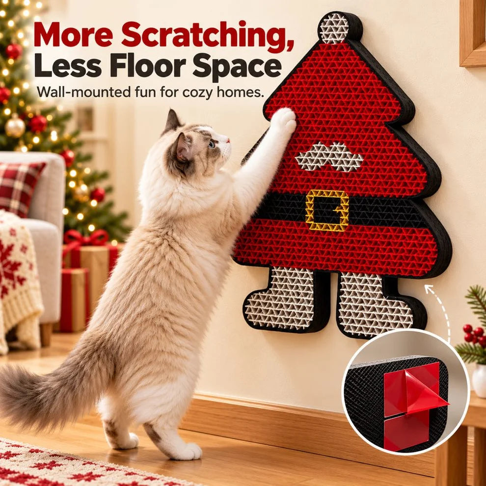 Festive Santa Wall Cat Scratcher – Vertical Hanging Holiday Scratching Board for Indoor Kittens