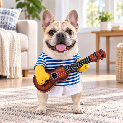 Funny Guitar Dog Costume – Standing Musician Outfit with Prop Instrument for Halloween Party Photos