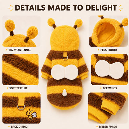 Cute Striped Dog Hoodie – Warm Bumblebee Pet Costume Pullover with Wings and Antennae