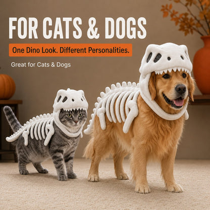 Dinosaur Skeleton Pet Costume – Halloween 3D Skull Hood Cat Cosplay Outfit
