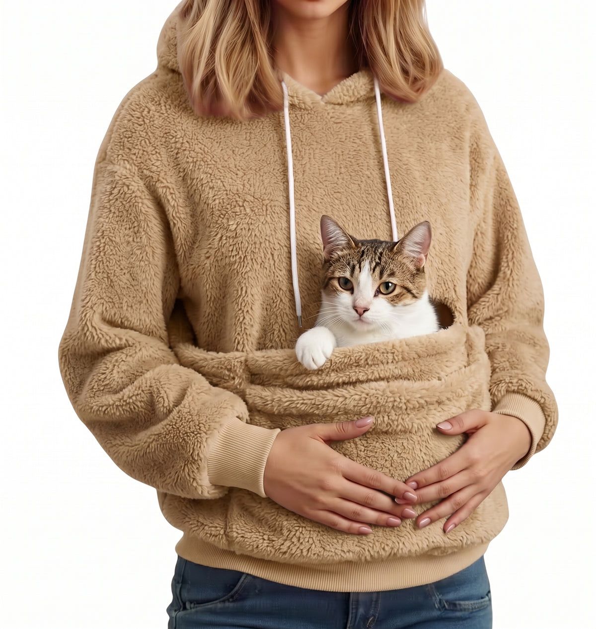 Cuddle Pouch Pet Carrier Hoodie – Hands-Free Cat Small Dog Cuddle Pullover Sweatshirt