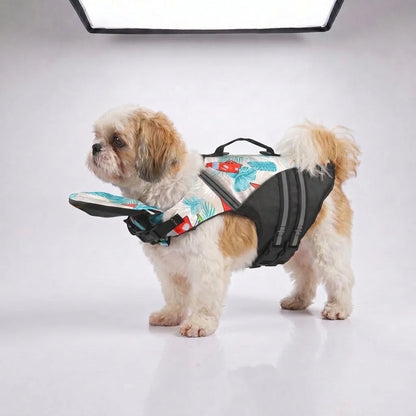 Buoyant Chin-Rest Dog Life Jacket – High-Visibility Swim Vest with Rescue Grab Handle and Reflective Safety Accents