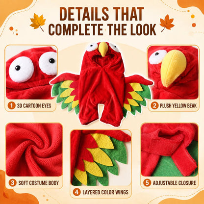 Festive Hooded Pet Costume – Colorful Winged Bird Outfit for Dogs and Cats Holiday Photos