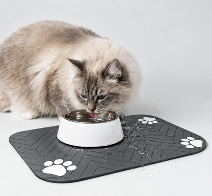 Herringbone Paw Pet Feeding Mat – Spill-Proof Dog Food and Water Bowl Placemat
