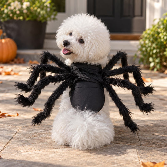 Fuzzy Spider Dog Costume – Spooky Halloween Pet Cosplay Apparel for Dress-Up Fun