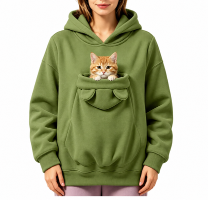 Ear-Detail Pouch Pet Carrier Hoodie – Sweatshirt Pullover with Front Pocket for Cats and Small Dogs