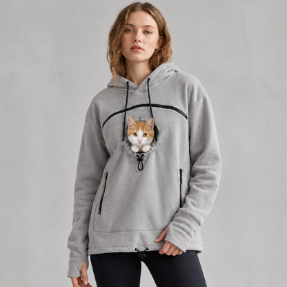 Hands-Free Pouch Pet Carrier Hoodie – Sweatshirt with Cinch Head Opening and Zipper Pockets for Cats Small Dogs