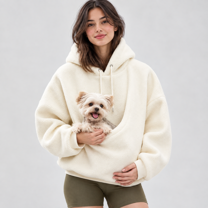 Kangaroo Pouch Pet Carrier Hoodie – Hands-Free Cuddle Sweatshirt Pullover with Front Pocket for Puppies and Cats
