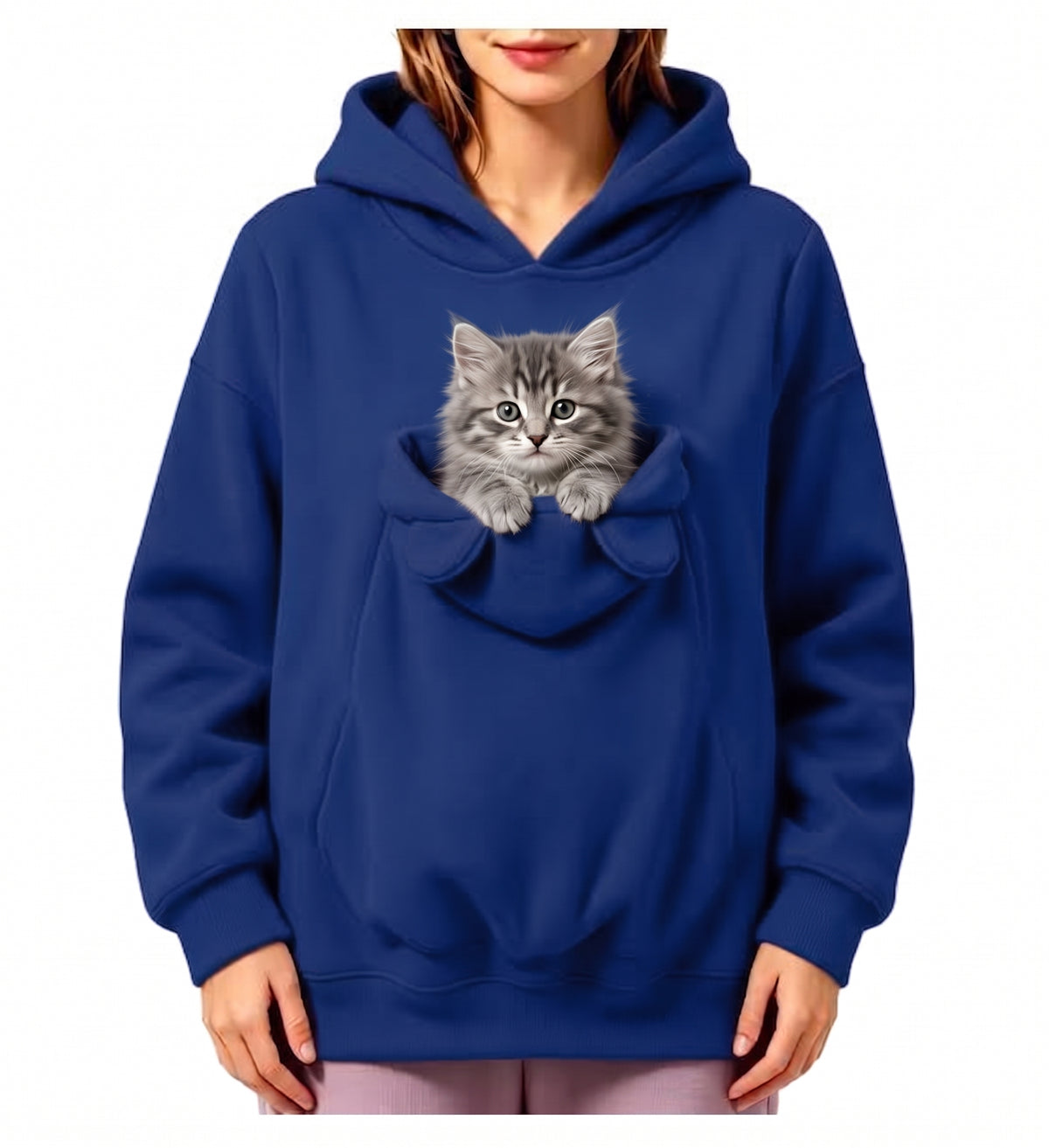 Ear-Detail Pouch Pet Carrier Hoodie – Sweatshirt Pullover with Front Pocket for Cats and Small Dogs