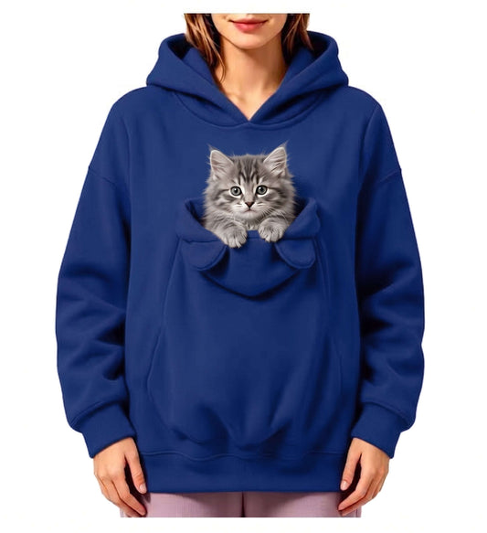 Ear-Detail Pouch Pet Carrier Hoodie – Sweatshirt Pullover with Front Pocket for Cats and Small Dogs Zapawzy