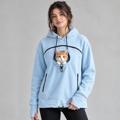 Hands-Free Pouch Pet Carrier Hoodie – Sweatshirt with Cinch Head Opening and Zipper Pockets for Cats Small Dogs