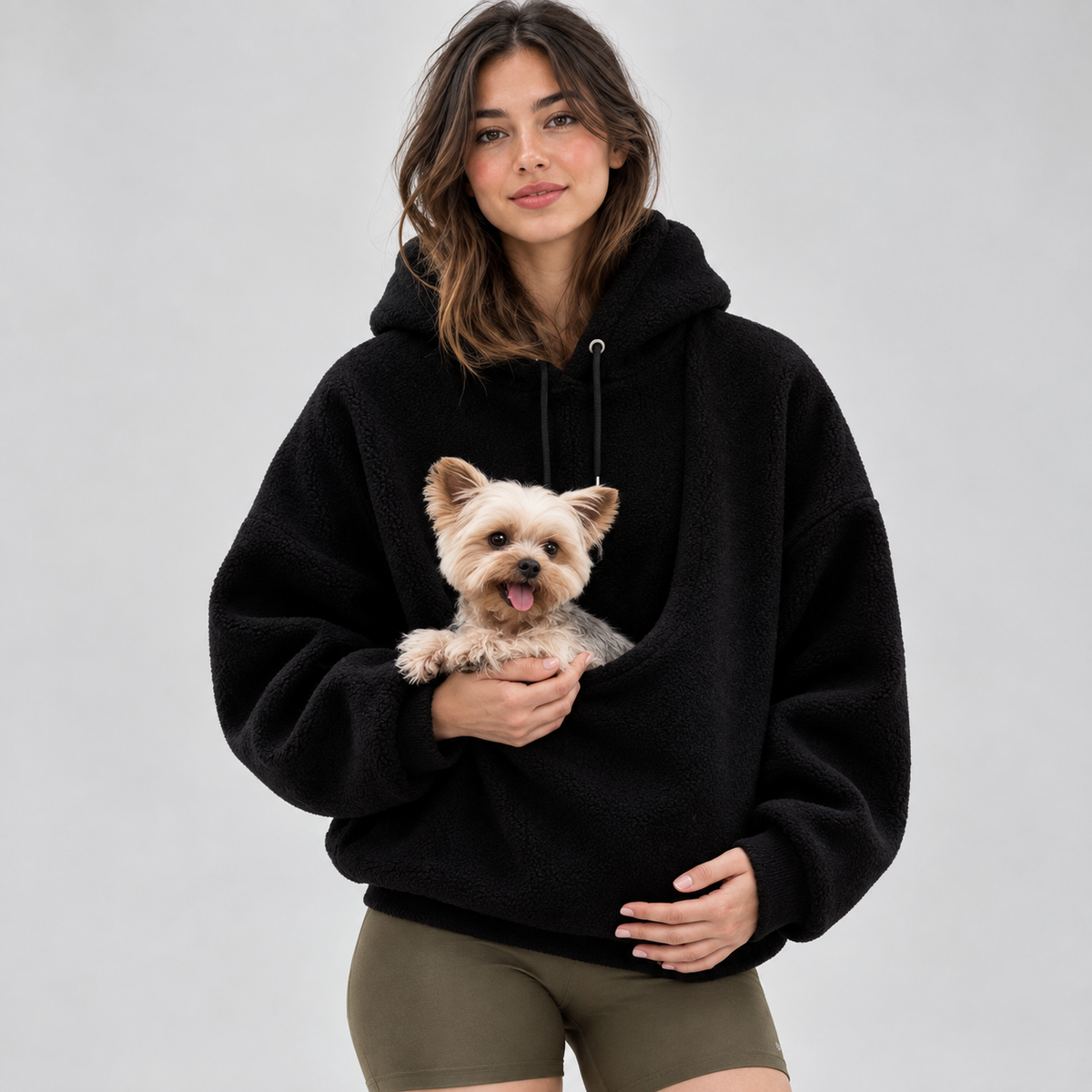 Kangaroo Pouch Pet Carrier Hoodie – Hands-Free Cuddle Sweatshirt Pullover with Front Pocket for Puppies and Cats